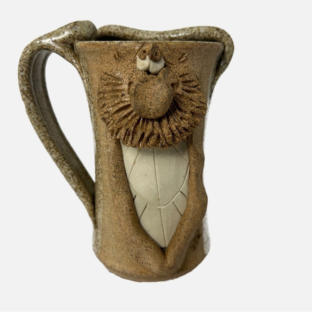 Art Studio Pottery Ugly Funny Mug Tea  Bag Rest 3D Mustache Man Brown Holds 14oz